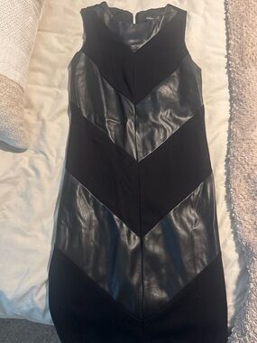 Cache Black Faux Leather and Knit Dress